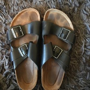 Black leather birkenstocks